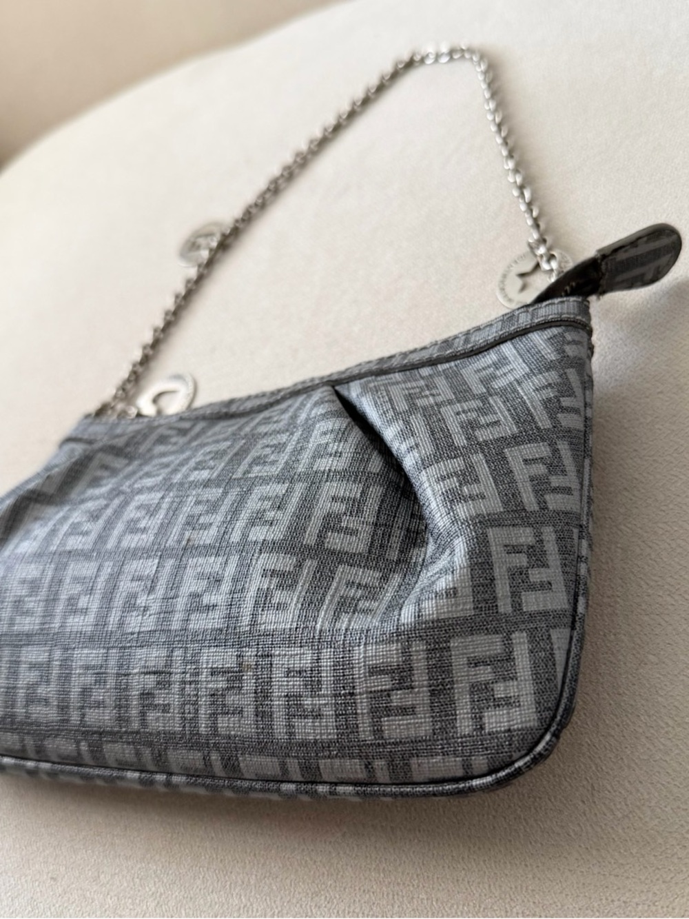 Fendi Gray Zucchino Leather Mini Charm Pochette Shoulder Bag - Picture 4 of 7